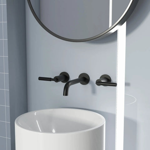 Matte Black Wall Mount Bathroom Faucet With Dual Handles, Solid Brass Construction, Wall Mounted Sink Faucet, Sleek Design