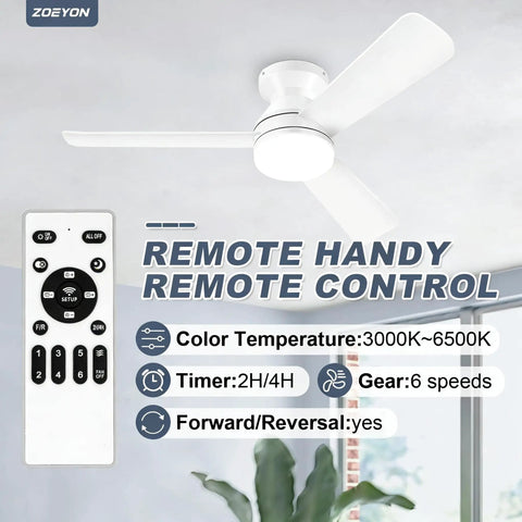 Low Profile 42 Inch Ceiling Fan With Light And Remote Reversible Motor 3 CCT Dimmable LED Quiet Noiseless Operation White