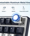 Detachable aluminum metal knob on Wired Full Size Mechanical Gaming Keyboard with 104 Keys and Premium Metal Volume Knob.