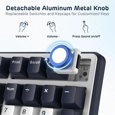 Detachable aluminum metal knob on Wired Full Size Mechanical Gaming Keyboard with 104 Keys and Premium Metal Volume Knob.