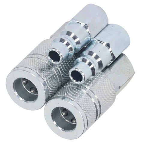 Bad Boy Heavy Duty Air Hose Fittings Rock Solid Three Eighths Inch Npt Air Coupler Plug Kit with six locking balls for secure use.