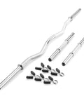 Standard Size Curl Bar And Dumbbell Handle Set with a 47 inch bar and 14 inch handles for 1 inch plates, heavy duty chrome steel construction