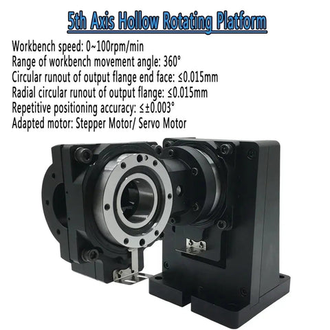5th Axis Hollow Rotary Table with precise motor adapters for CNC indexing platform, designed for high heat environments.