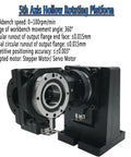 5th Axis Hollow Rotating Platform showcasing adjustable motor compatibility and precision specs for CNC setups.