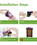Installation steps for 64XL Black And Tri Color Ink Cartridges Replacement For Envy Photo Printers showing how to insert cartridges