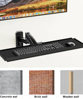 Sleek Wall Mounted Keyboard Tray 26 Inch Heavy Duty Steel Platform with Mouse Nook mounted on a black wall.