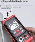Auto Ranging Digital Multimeter With Non Contact Voltage Tester Smart Measurement And Electrical Voltmeter in hand by outlet