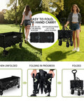 Extra Long Collapsible Utility Wagon Cart With All Terrain Wheels Heavy Duty 480 Lb Haul Capacity Foldable Grocery Cart