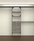 Kick Your Closet Cleanup Into High Gear With This Sturdy Wood System Featuring Four Slide Out Drawers Flexible Shelving And Three Expandable Rods That Honestly Maximizes Every Inch In Sleek Graphite Grey, spacious closet setup
