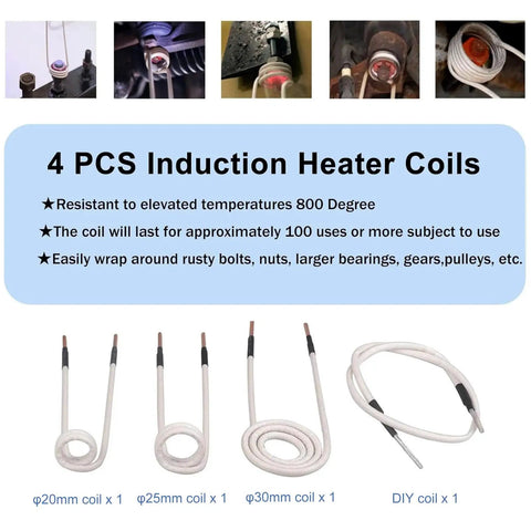 4 induction heater coils for Heavy Duty Induction Heater Workhorse With Four Swappable Coils For Quick Bolt And Bearing Removal.