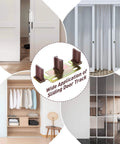 Sliding Closet Door Floor Guide 4 Pack for Universal Track System, Adjustable Width Mount Fits 3/4 to 1-3/8 Inch Thick Doors, Compatible with N 6796 Stamped Steel Door Sliders, Provides Stable Floor Support and Smooth Glide shown in use with various sliding doors