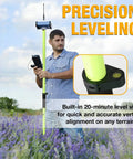 Rock Solid Aluminum Survey Pole Six Point Five Foot Long Rugged Gps Rover Rod Built Tough For RTK GNSS Measurements And Prism Attachments Standard Five Eighth Inch Thread Perfect For Field Crews Daily Hustle with built-in level vial in a field.