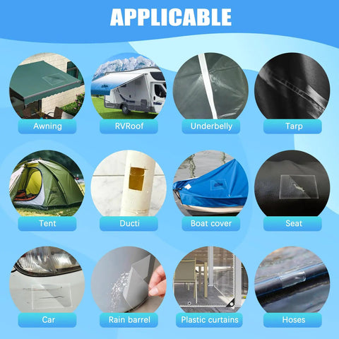 Waterproof Repair Tape For Fabric, Vinyl Siding Repair Kit, Screen Patch Tape uses for awnings, RV roofs, tents, and boat covers.