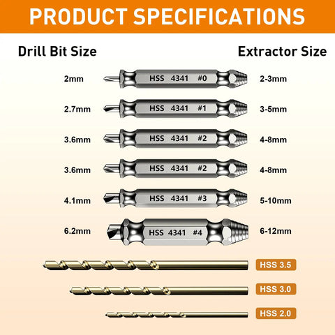 Damaged Screw Extractor Kit Must Have for Stripped Rusty Screws 9 Piece Set From ACIRNS With HSS 4341 Extractors sizes from 2mm to 6.2mm