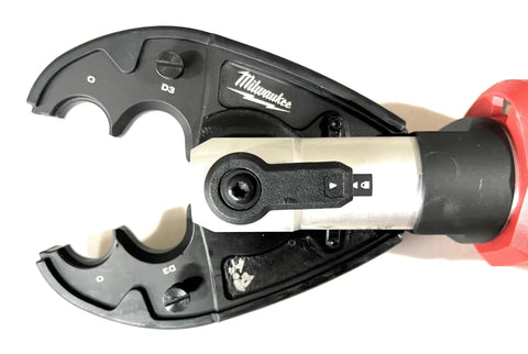 Pro Level Cordless Hydraulic Crimping Cutting Tool With Digital Pressure Tracking And Eight Swappable Jaws close-up view of jaw mechanism.