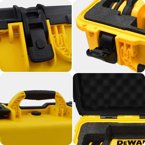 Rugged Waterproof Case For 20V Max Tire Inflator DCC020IB With Custom Foam Insert showing latches and foam interior