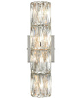 Wall-mounted chrome crystal wall sconce with four lights modern tube shape glass wall light fixture, sleek dope chrome finish.