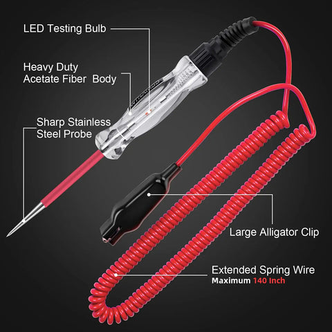 Pro Grade Led Automotive Circuit Tester Light With 6 to 24V Range And 135 Inch PU Extended Spring Wire Sharp Steel Probe image