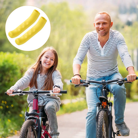 Father and daughter cycling with 1 Pair Silicone Brake Lever Covers For Mountain And Road Bikes Grippy Anti Slip Protector Waterproof