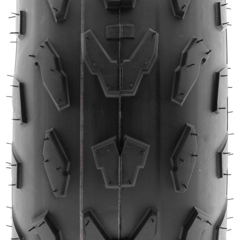 Close-up of All Terrain ATV Tires 18x7-7 Set Of 2 Tubeless 4 Ply With Directional V Knobby Tread A007