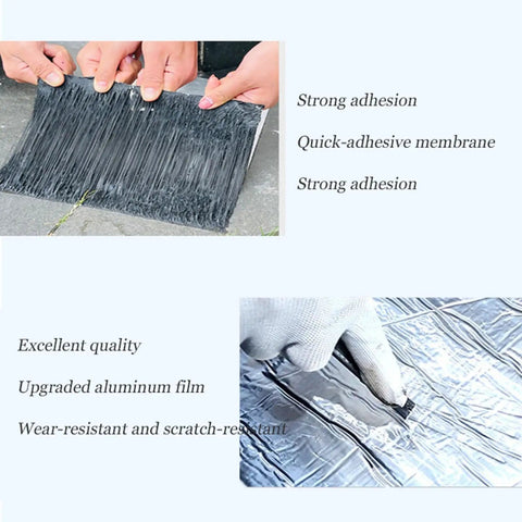 Heavy Duty Aluminum Foil Tape Self Adhesive Roofing Flashing Sealant Waterproof Underlayment Roll being held, showing strong adhesion and quality.