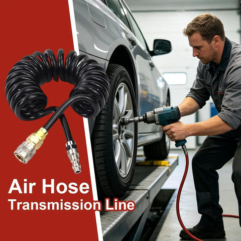 Solid 3 Meter Compressor Air Hose With Quick Connect Fittings For High Pressure Pneumatic Rigs No Fuss Push Twist Setup And Badass Quick Swaps On Any Job Site in use for tire inflation.
