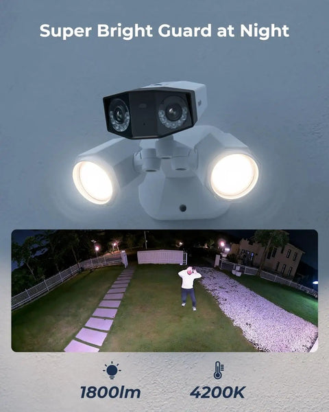 Slick 4K PoE Outdoor Security Camera Duo With Tough Built In Led Floodlight captures night footage of driveway with clear details.