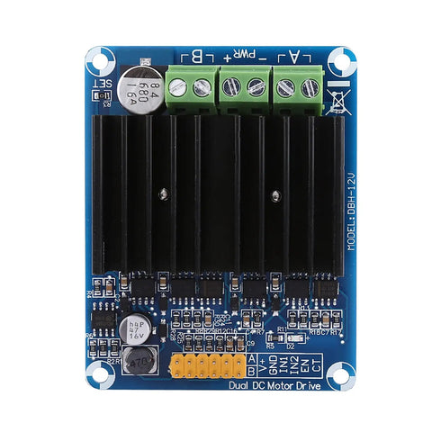 Dual Channel H Bridge Motor Driver Board 5V To 12V 0 To 30A DC Motor Controller for Robot Smart Car and Stepper Motors, top view.