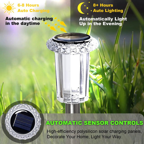 Solar Pathway Lights Outdoor IP65 Waterproof Stainless Steel Landscape Lighting for Yard Patio Lawn Walkway Garden Cool White LED