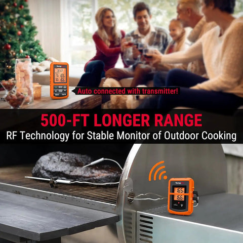 Ultra Long Range Wireless Meat Thermometer With Dual Probes Up To 500ft for smoker barbecue grill, orange digital device