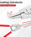 Close-up of 4 Pack Snap Ring Pliers Set with Circlip Pliers for Internal and External Rings, showing 7 inch heavy duty bent tips.