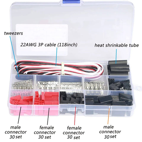 60 Sets Dope Servo Connector Kit with Male and Female JST SYP Plugs 2.54mm, SN 28B Dupont Crimp Tool, 22AWG Cables, and Tweezers in box
