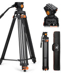 80 Inch Aluminum Fluid Head Video Tripod With Quick Release Plate, Smooth 360 Pan And -70 To 90 Tilt, Heavy Duty Support