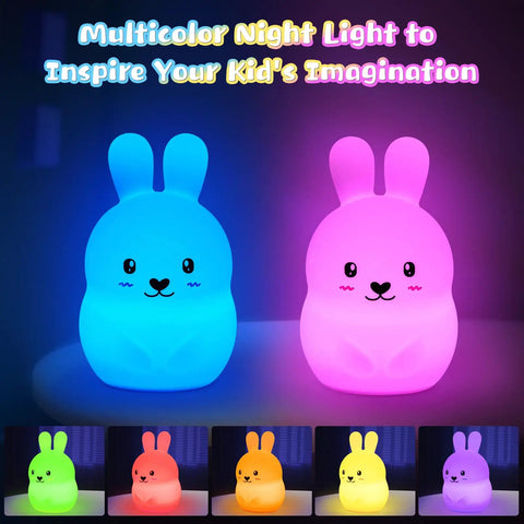 Kids Night Light With Remote, 7 Color Kawaii Cat Nursery Lamp, USB Rechargeable Safe Silicone Glow For Babies Toddlers Teens