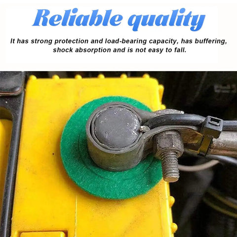 Hella Tough Positive Battery Terminal Connectors with heavy duty green fiber gasket on battery post for shock absorption.