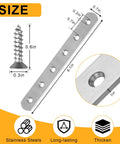 Dimensions of Stainless Steel Flat Brackets 6 Inch Set Of 4 With 24 Countersunk Screws for furniture repair, with close-up view.