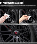 Installing Killer Aluminum Wheel Center Hub Caps Set Of 4 Universal Fit For Any Ride, waterproof and rustproof on black rims.