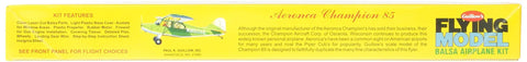 Box of Aeronca Champion Balsa Model Airplane Kit with 24-inch wingspan, featuring product image and details on yellow background.