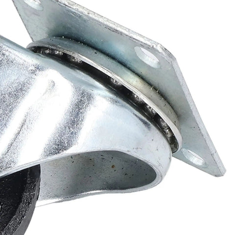 Close-up of Heavy Duty 3 Inch Swivel Caster Wheel with solid cast iron, showing dual bearings and mounting plate for trolley cart use.