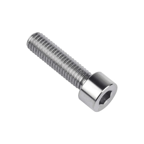 Titanium M8 socket head cap screw with hex Allen drive, 30mm length.