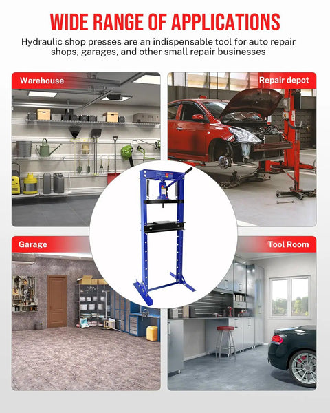 12 Ton Hydraulic Shop Press With H Frame Bearing And Adjustable Height Heavy Duty Workstation in various applications.