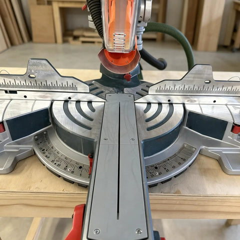 12-inch miter saw setup with zero clearance insert for 12 inch miter saws with dust collection throat plate and dust guide