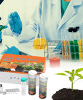 4 In 1 Soil Test Kit With 40 Tests For Nitrogen Phosphorus Potassium And PH Balance For Veggie Plots Lawns And Greenhouses shown with tools