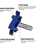 Image of Extra Large Six Flute CNC Spoilboard Surfacing Router Bit With Half Inch Shank Two And Nine Sixteenths Inch Diameter Ten Millimeter Cutting Length Slab Flattening Planer For Woodworking And Milling showing design and materials made from high strength steel and tungsten carbide.