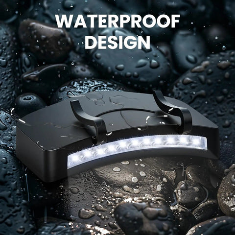 12 Pack Hat Clip Light With 11 LED Cap Lights Clip On Hat Up To 400 Lumens IPX5 Waterproof Hands Free Flashlight on wet rocks