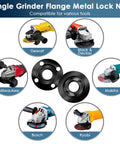 Angle Grinder Flange Metal Lock Nut for Dewalt, Milwaukee, Bosch, and more in black color, compatible with tools.