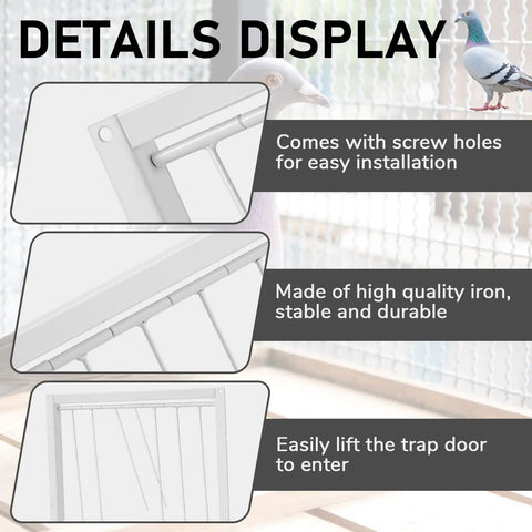 Two Pigeon Cage Doors One Way Entrance Iron For Racing And Breeding, details display, screw holes, iron bars, easy lift.