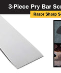 Close-up of Three Piece Stainless Steel Pry Bar Scraper Set showing angled edge for prying and nail pulling applications
