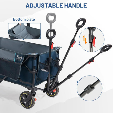 Heavy Duty Collapsible Wagon Cart With Brakes 200L Large Capacity showing adjustable handles and bottom plate