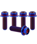 Five burnt-blue titanium flanged hex bolts, M8x1.25x20mm, 6AL4V aerospace Ti